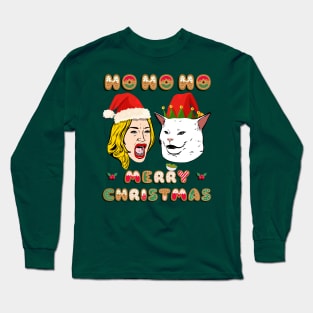 Woman Yelling at a Cat Meme Salad Ugly Christmas Sweater Long Sleeve T-Shirt